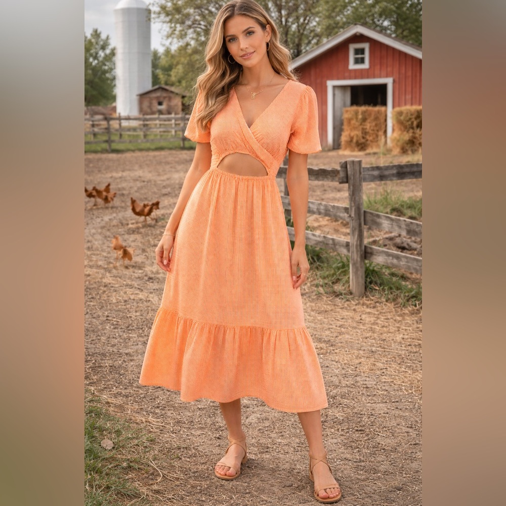 Sim & Sam Gingham Cut Out Dress